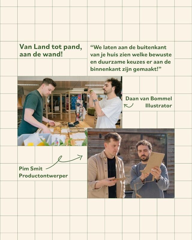 Twee mannen werken samen in een creatieve omgeving, met citaten over hun samenwerking en productontwikkeling.