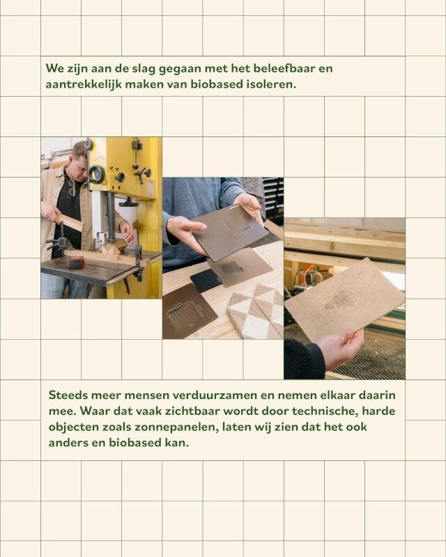 Afbeelding van twee mensen die hout bewerken in een werkplaats, met apparatuur en materialen zichtbaar.
