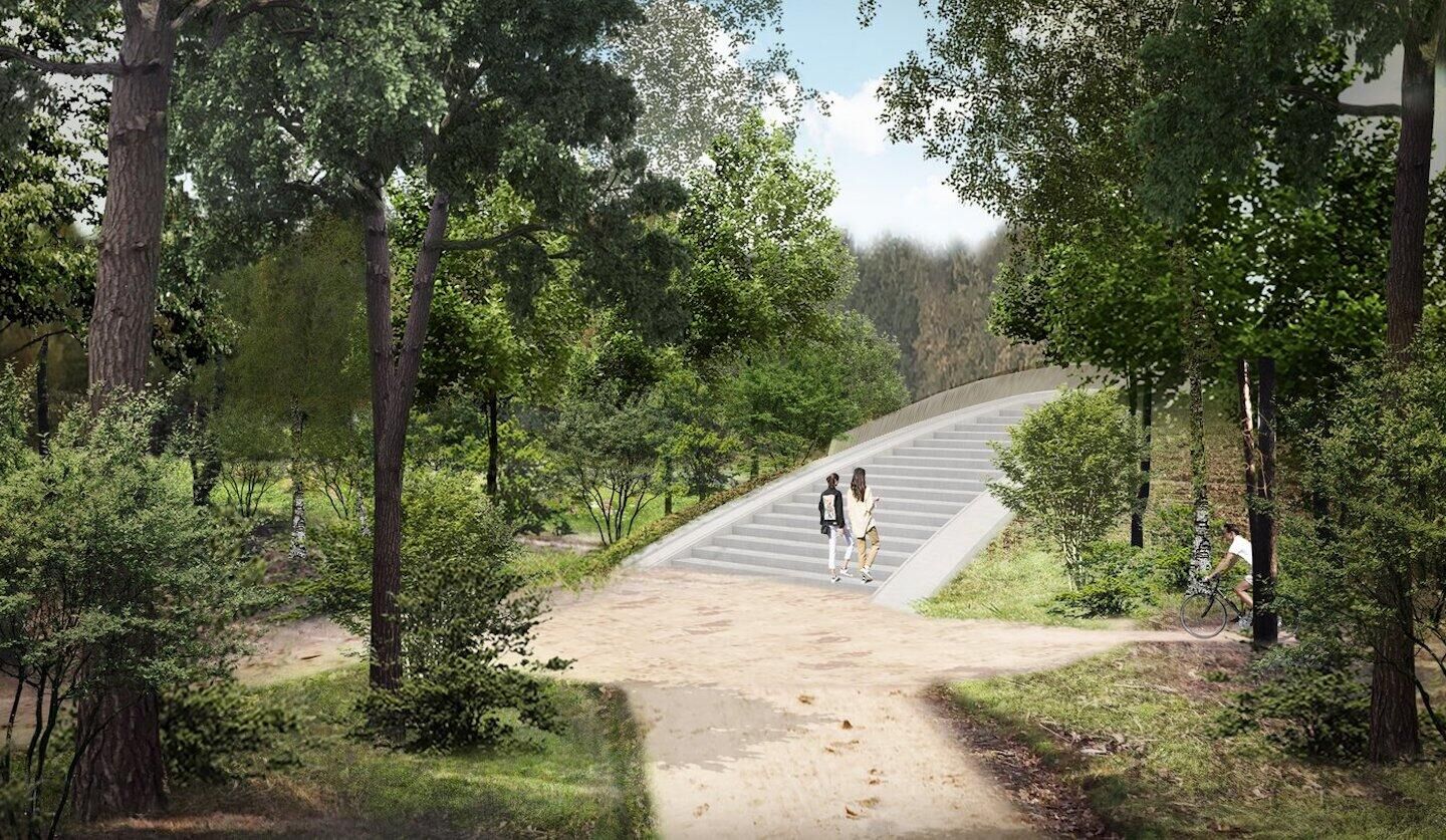 voetgangersbrug Einderheide bezien vanaf de recreatieve route